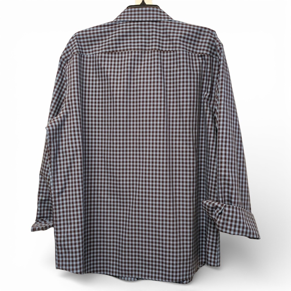 Untuckit Brown Blue Checked Button Long Sleeve Shirt XL 100% Cotton Work - Picture 2 of 10